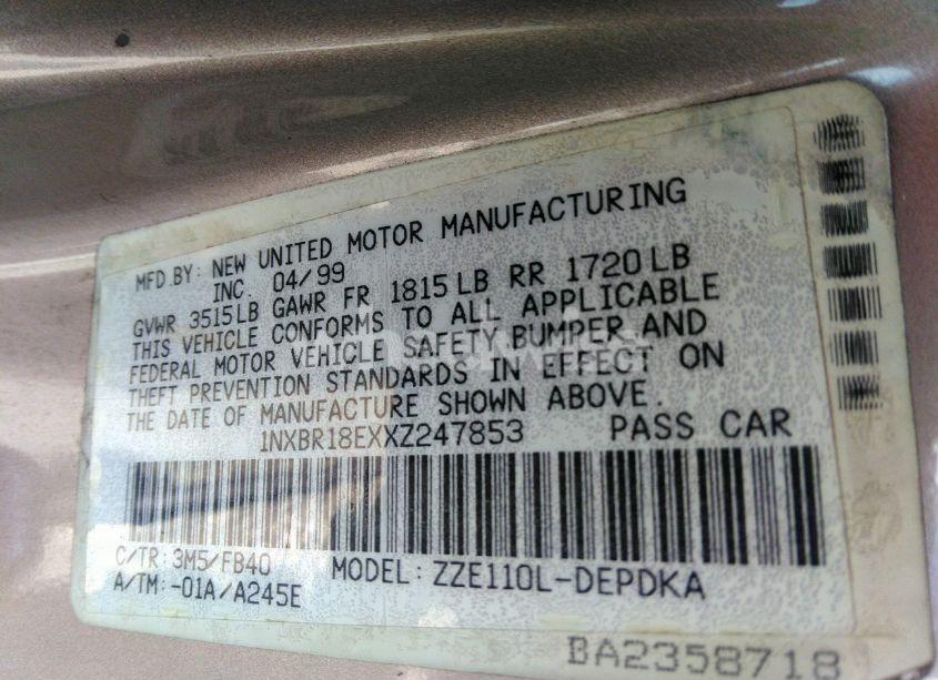 Photo 9 of 1999 Toyota Corolla CE (VIN 1NXBR18EXXZ247853)