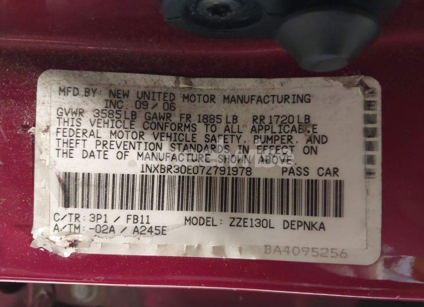 Photo 9 of 2007 Toyota Corolla LE (VIN 1NXBR30E07Z791978)