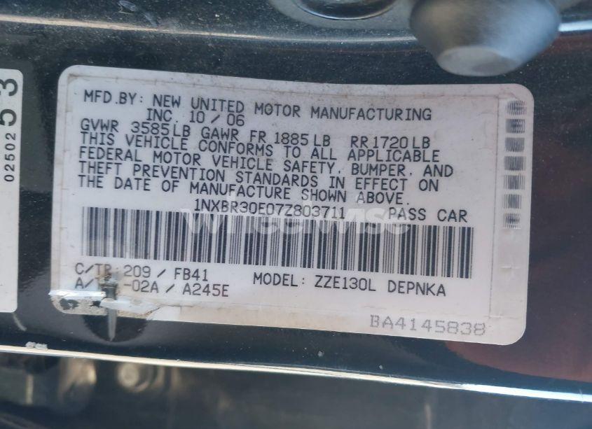 Photo 9 of 2007 Toyota Corolla LE (VIN 1NXBR30E07Z803711)