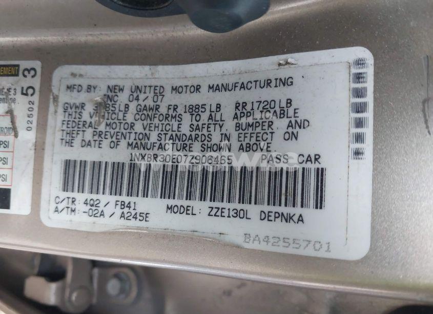 Photo 9 of 2007 Toyota Corolla LE (VIN 1NXBR30E07Z906465)