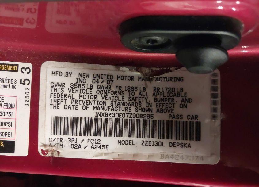 Photo 9 of 2007 Toyota Corolla S (VIN 1NXBR30E07Z908295)