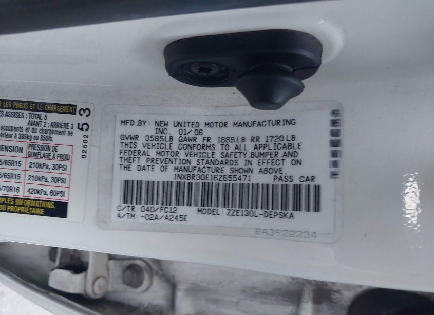 Photo 9 of 2006 Toyota Corolla S (VIN 1NXBR30E16Z655471)