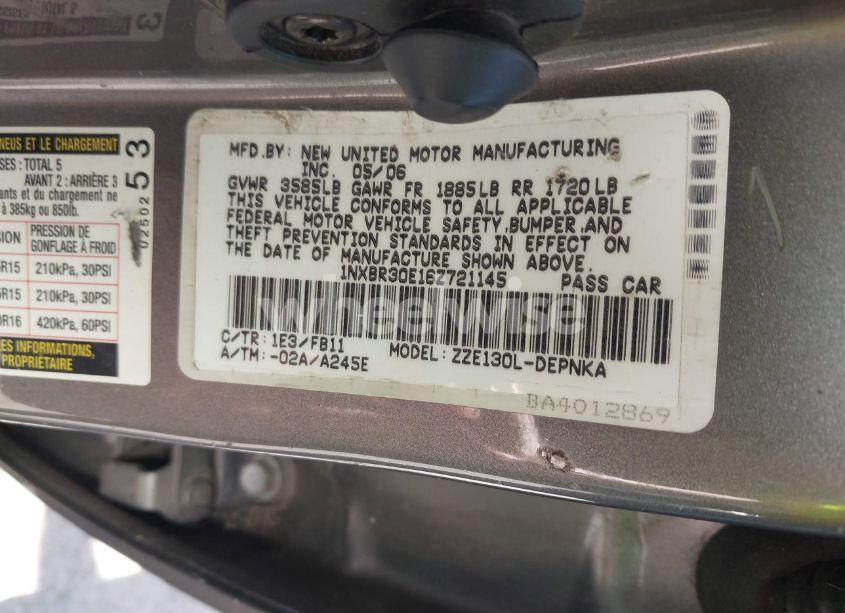 Photo 9 of 2006 Toyota Corolla LE (VIN 1NXBR30E16Z721145)