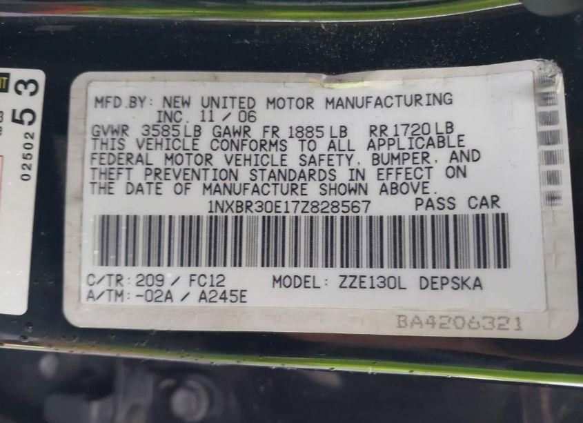 Photo 9 of 2007 Toyota Corolla S (VIN 1NXBR30E17Z828567)