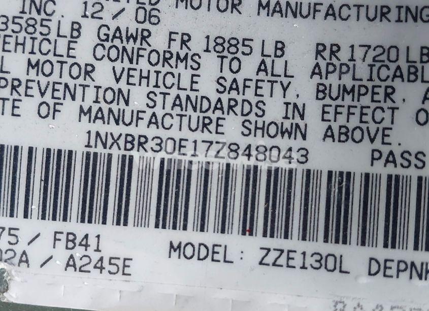 Photo 9 of 2007 Toyota Corolla CE/LE/S (VIN 1NXBR30E17Z848043)