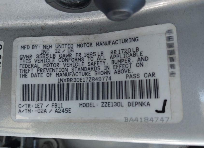 Photo 9 of 2007 Toyota Corolla LE (VIN 1NXBR30E17Z849774)