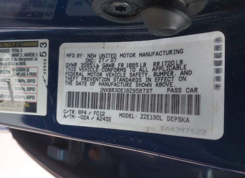 Photo 9 of 2008 Toyota Corolla S (VIN 1NXBR30E18Z958737)