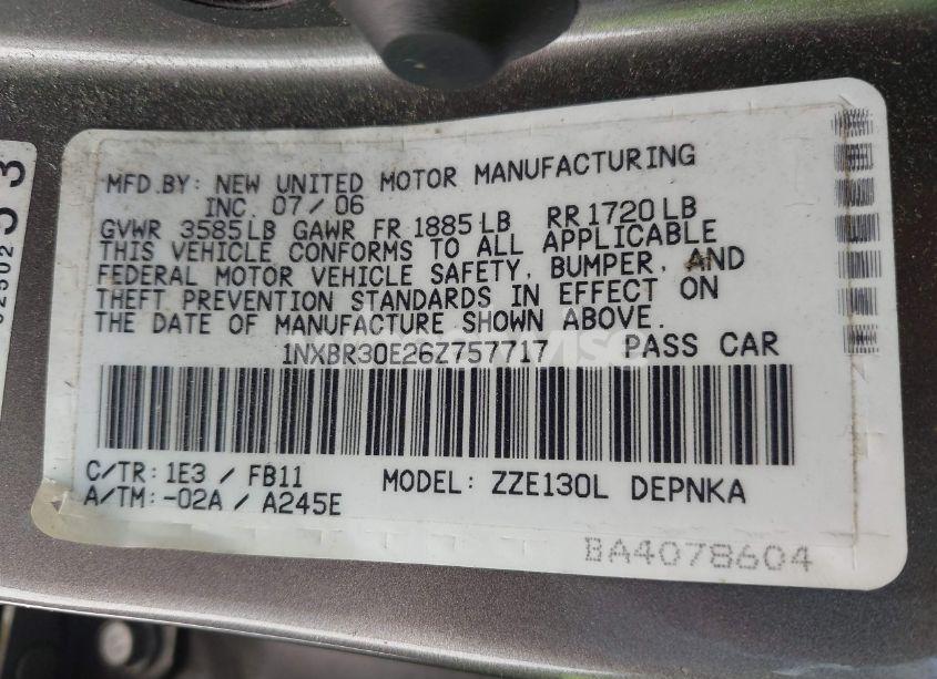 Photo 9 of 2006 Toyota Corolla LE (VIN 1NXBR30E26Z757717)