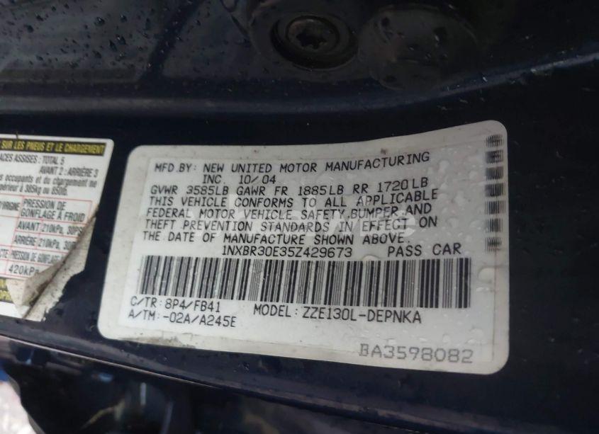 Photo 9 of 2005 Toyota Corolla LE (VIN 1NXBR30E35Z429673)