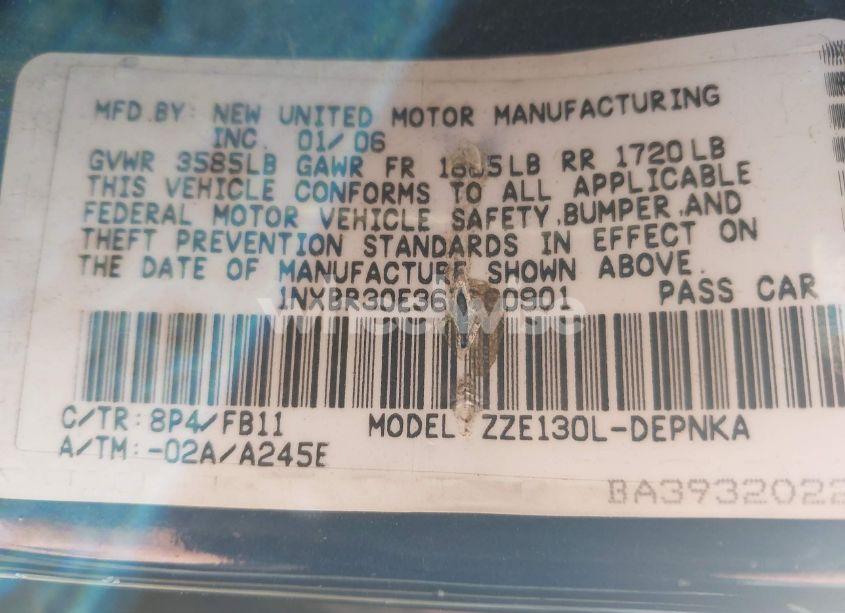 Photo 9 of 2006 Toyota Corolla LE (VIN 1NXBR30E36Z660901)