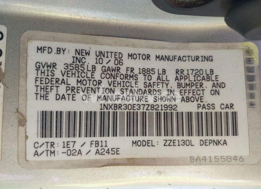 Photo 9 of 2007 Toyota Corolla LE (VIN 1NXBR30E37Z821992)