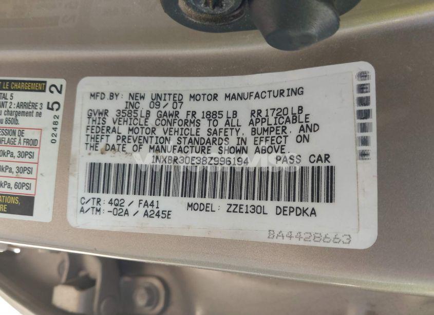 Photo 9 of 2008 Toyota Corolla CE (VIN 1NXBR30E38Z996194)