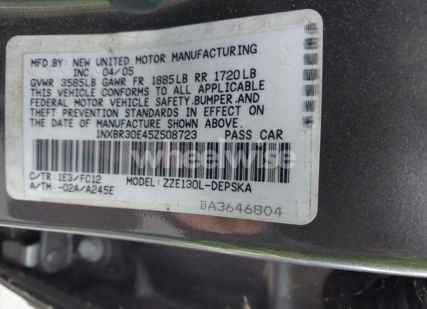 Photo 9 of 2005 Toyota Corolla S (VIN 1NXBR30E45Z508723)