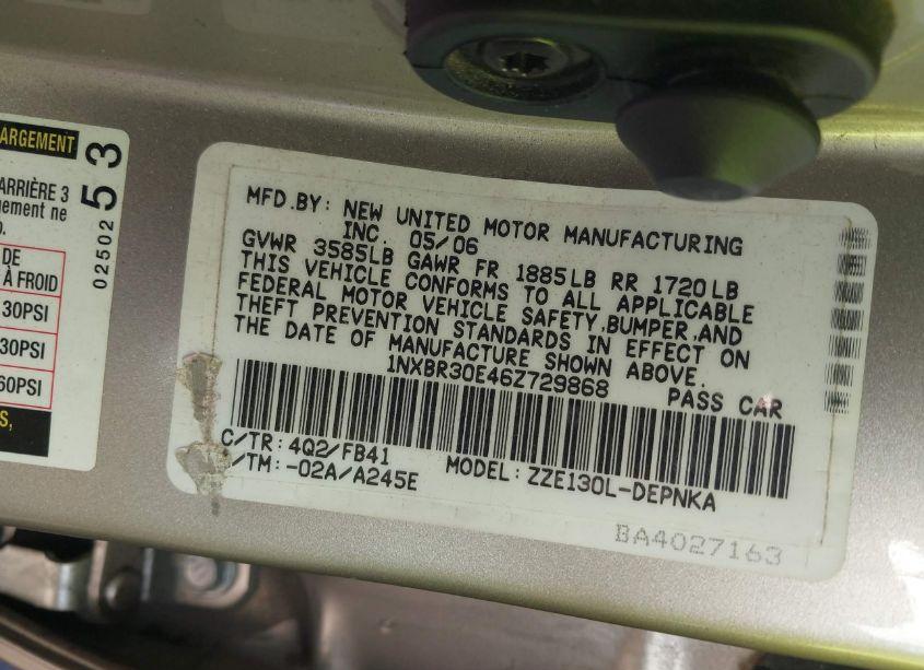 Photo 9 of 2006 Toyota Corolla LE (VIN 1NXBR30E46Z729868)