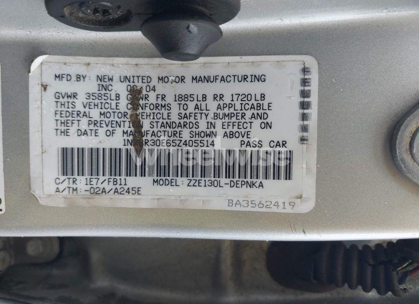 Photo 9 of 2005 Toyota Corolla LE (VIN 1NXBR30E65Z405514)