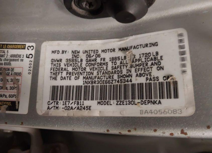 Photo 9 of 2006 Toyota Corolla LE (VIN 1NXBR30E66Z745344)