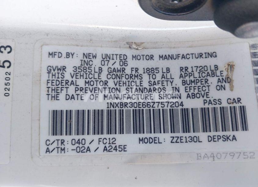 Photo 9 of 2006 Toyota Corolla CE/LE/S (VIN 1NXBR30E66Z757204)