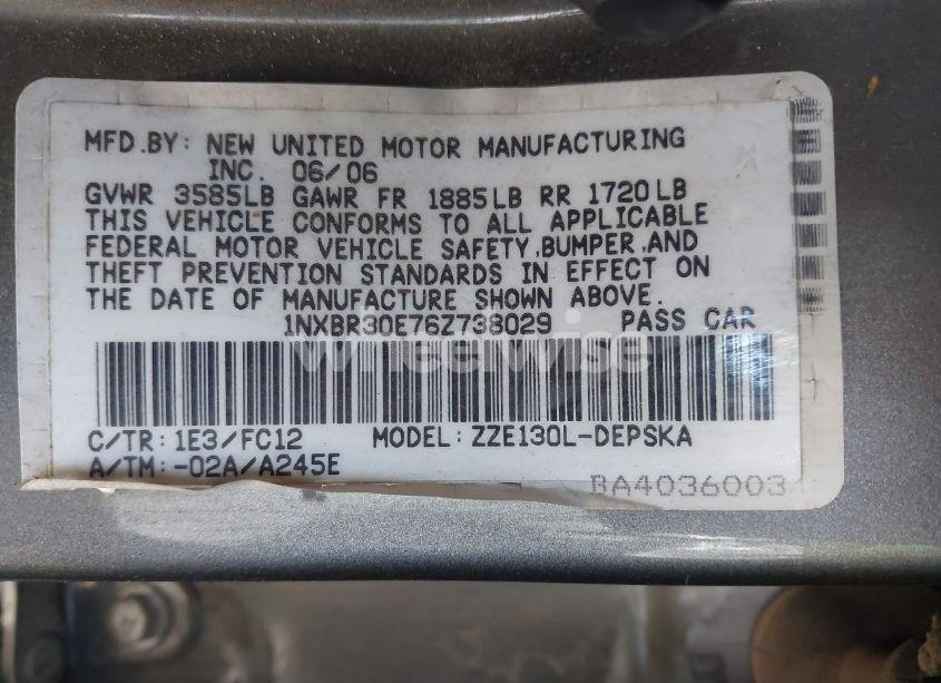 Photo 9 of 2006 Toyota Corolla S (VIN 1NXBR30E76Z738029)