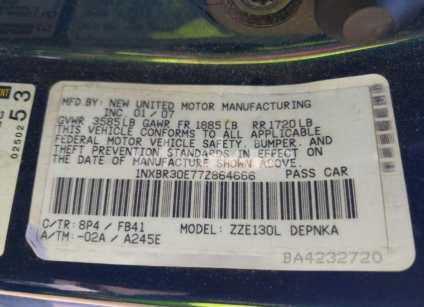 Photo 9 of 2007 Toyota Corolla LE (VIN 1NXBR30E77Z864666)