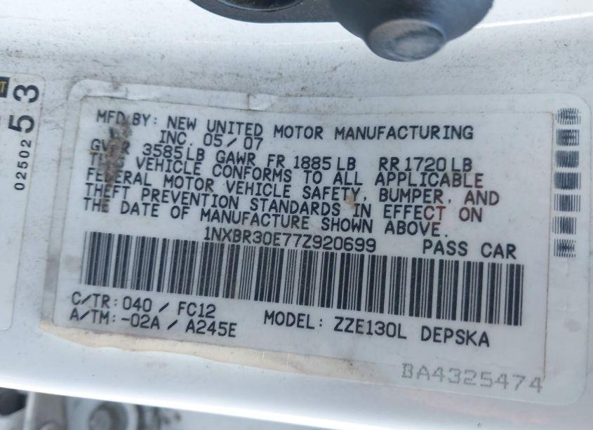 Photo 9 of 2007 Toyota Corolla S (VIN 1NXBR30E77Z920699)