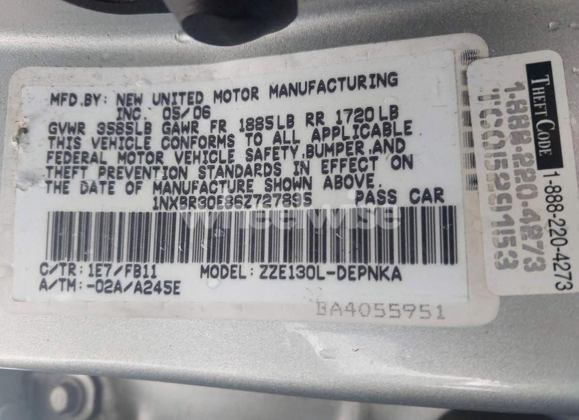 Photo 9 of 2006 Toyota Corolla LE (VIN 1NXBR30E86Z727895)