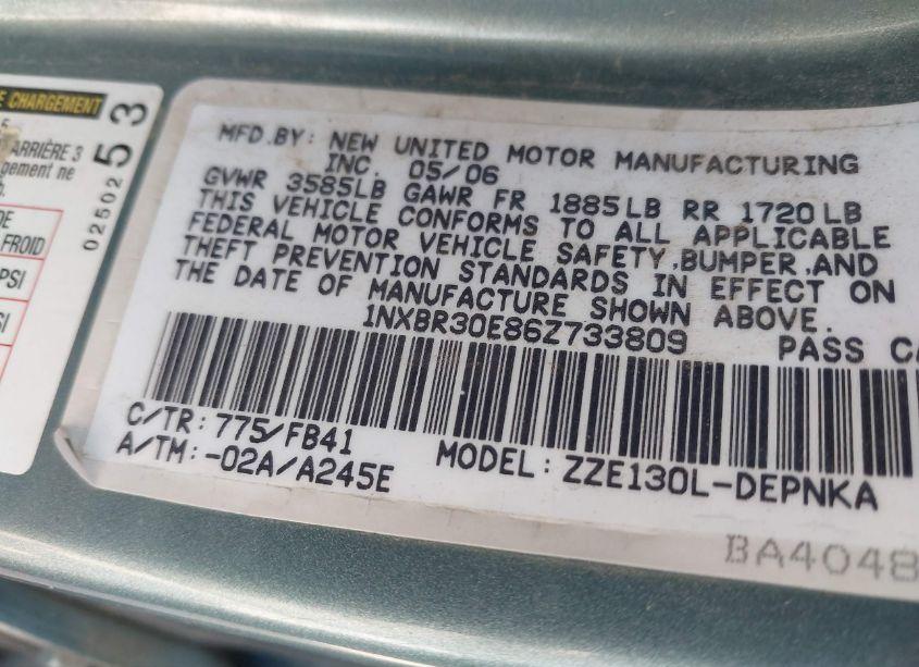 Photo 9 of 2006 Toyota Corolla LE (VIN 1NXBR30E86Z733809)