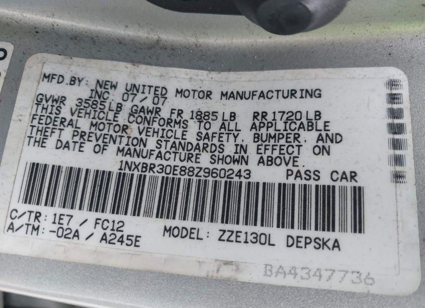 Photo 9 of 2008 Toyota Corolla S (VIN 1NXBR30E88Z960243)