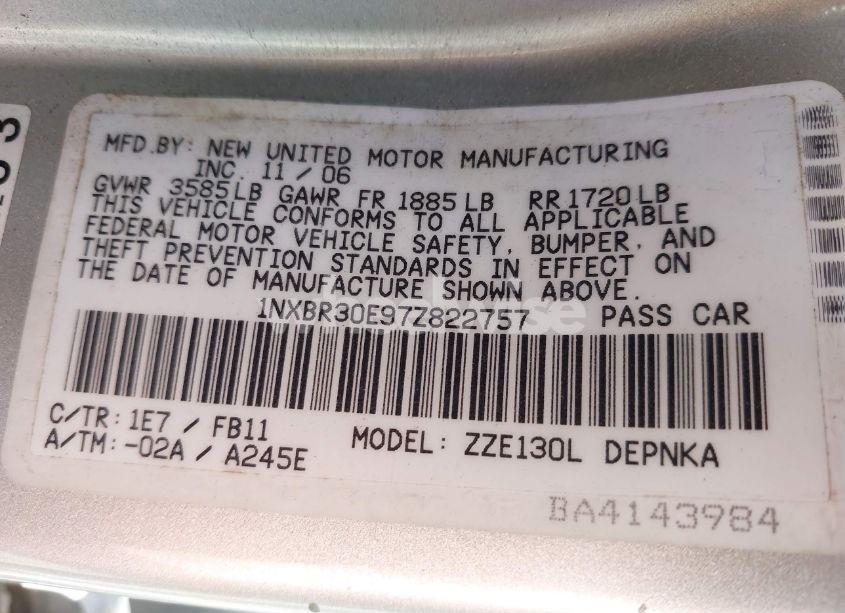 Photo 9 of 2007 Toyota Corolla LE (VIN 1NXBR30E97Z822757)