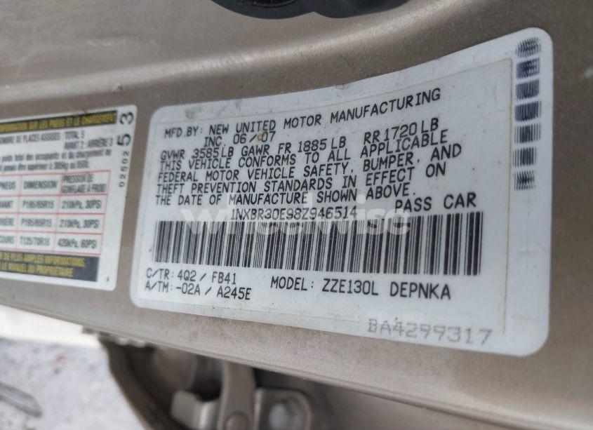 Photo 9 of 2008 Toyota Corolla LE (VIN 1NXBR30E98Z946514)