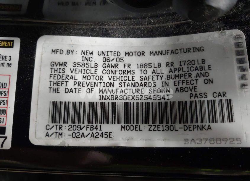 Photo 9 of 2005 Toyota Corolla LE (VIN 1NXBR30EX5Z549941)