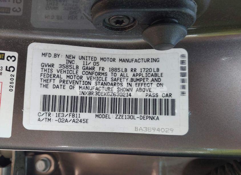 Photo 9 of 2006 Toyota Corolla LE (VIN 1NXBR30EX6Z630214)