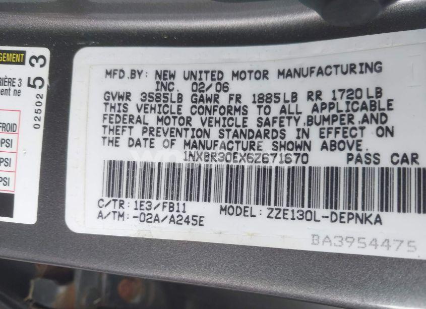 Photo 9 of 2006 Toyota Corolla LE (VIN 1NXBR30EX6Z671670)