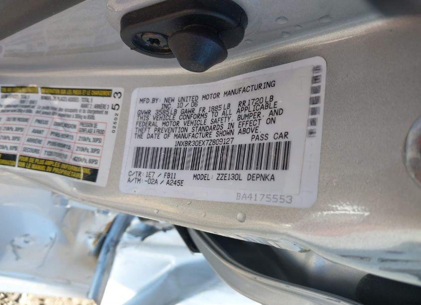 Photo 9 of 2007 Toyota Corolla LE (VIN 1NXBR30EX7Z809127)