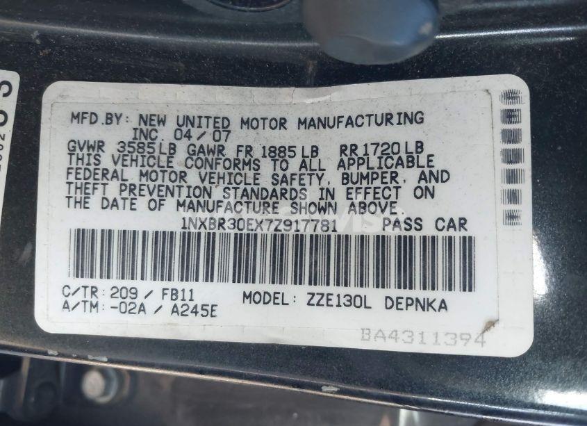 Photo 9 of 2007 Toyota Corolla LE (VIN 1NXBR30EX7Z917781)