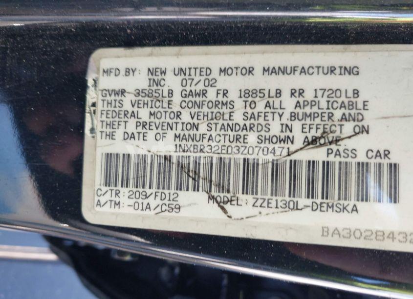 Photo 9 of 2003 Toyota Corolla S (VIN 1NXBR32E03Z070471)