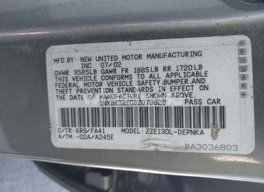 Photo 9 of 2003 Toyota Corolla LE (VIN 1NXBR32E03Z073628)