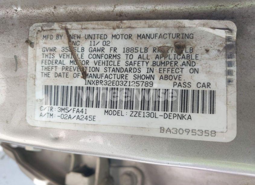 Photo 9 of 2003 Toyota Corolla LE (VIN 1NXBR32E03Z125789)