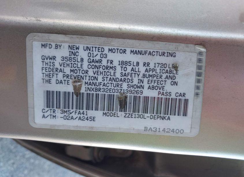 Photo 8 of 2003 Toyota Corolla LE (VIN 1NXBR32E03Z139269)