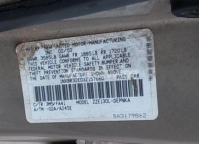 Photo 9 of 2003 Toyota Corolla LE (VIN 1NXBR32E03Z157660)