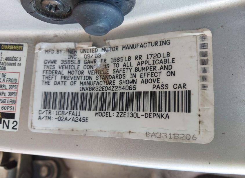 Photo 9 of 2004 Toyota Corolla LE (VIN 1NXBR32E04Z254066)