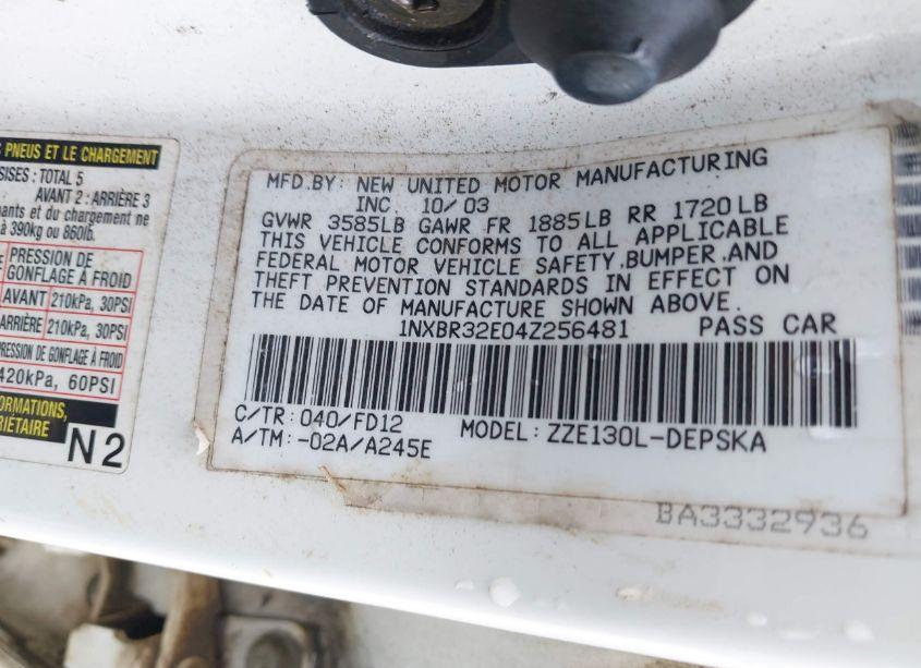 Photo 9 of 2004 Toyota Corolla S (VIN 1NXBR32E04Z256481)