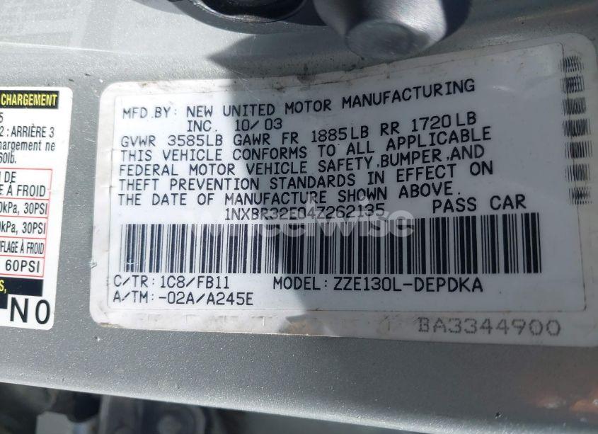 Photo 9 of 2004 Toyota Corolla CE (VIN 1NXBR32E04Z262135)