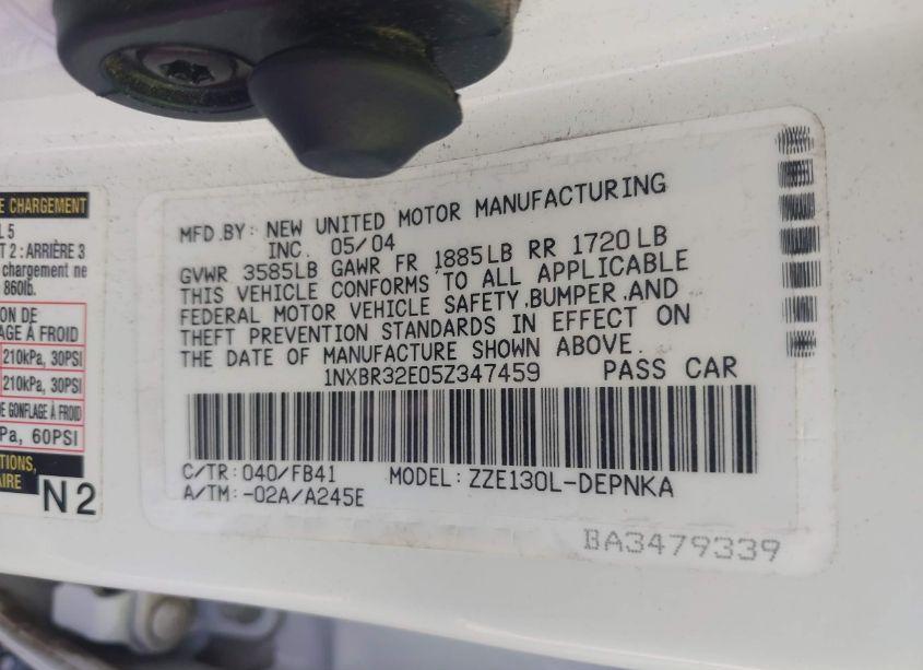 Photo 9 of 2005 Toyota Corolla LE (VIN 1NXBR32E05Z347459)