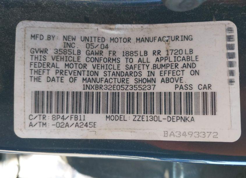 Photo 9 of 2005 Toyota Corolla LE (VIN 1NXBR32E05Z355237)