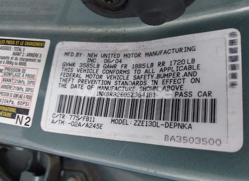 Photo 9 of 2005 Toyota Corolla LE (VIN 1NXBR32E05Z364181)