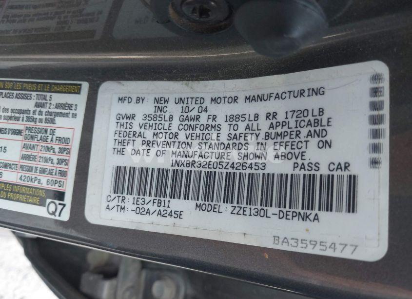 Photo 9 of 2005 Toyota Corolla LE (VIN 1NXBR32E05Z426453)