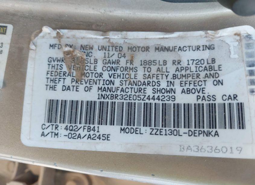 Photo 9 of 2005 Toyota Corolla LE (VIN 1NXBR32E05Z444239)