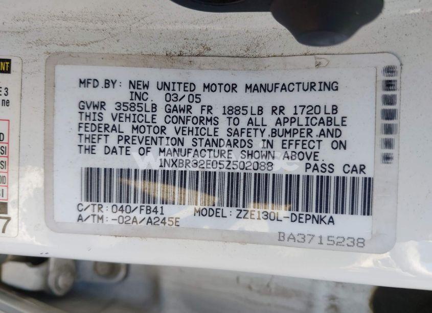 Photo 9 of 2005 Toyota Corolla LE (VIN 1NXBR32E05Z502088)