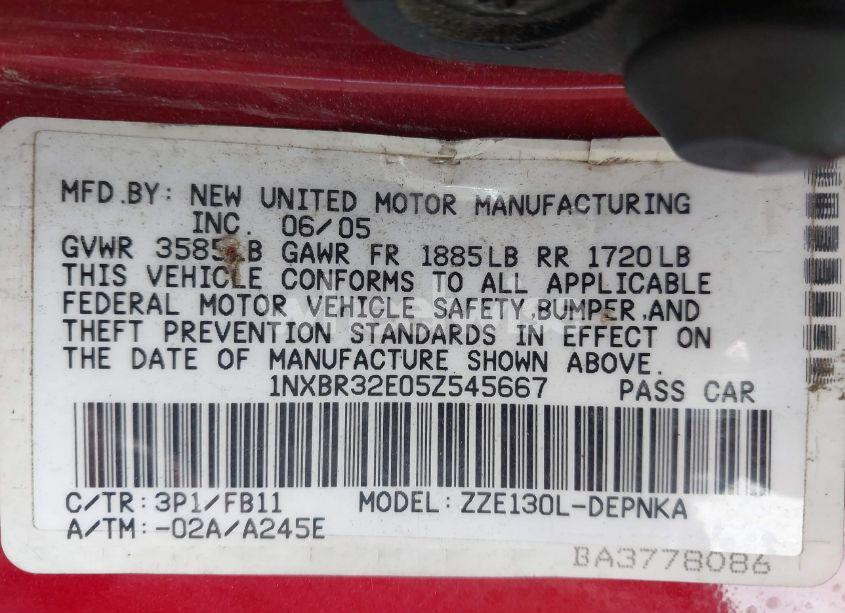 Photo 9 of 2005 Toyota Corolla LE (VIN 1NXBR32E05Z545667)