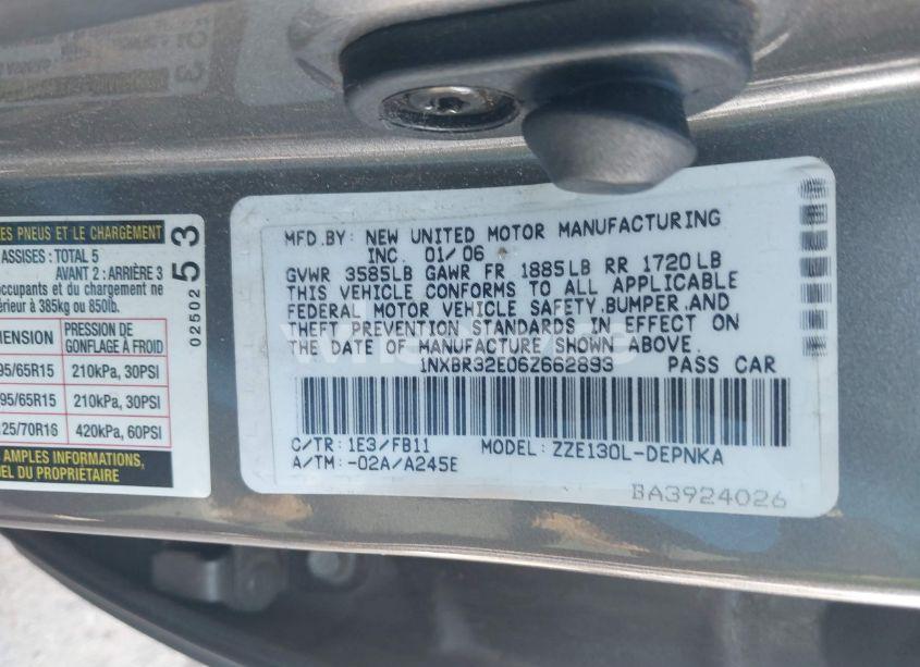 Photo 9 of 2006 Toyota Corolla LE (VIN 1NXBR32E06Z662893)